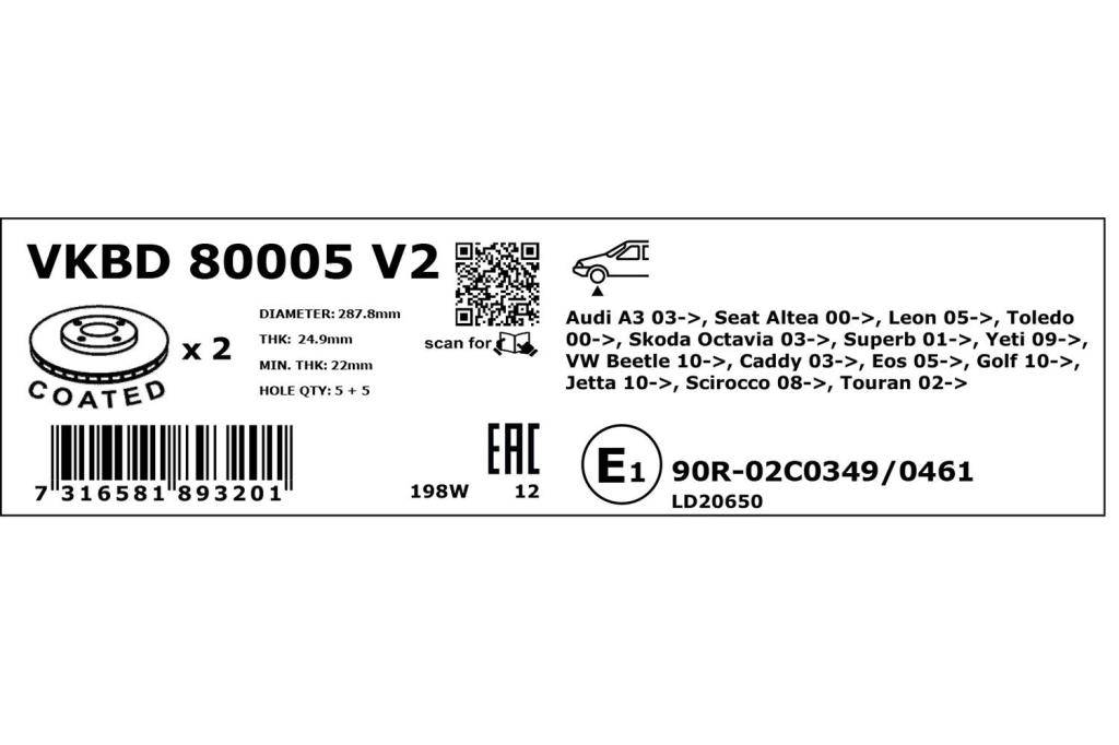 Discos de freno SKF ref. VKBD 80005 V2
